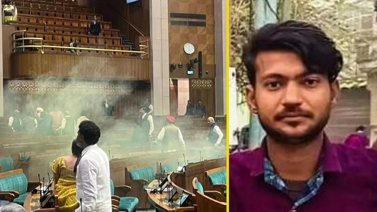 The scene in Lok Sabha after the smoke attack and Sagar Sharma, one of the Parliament intruders