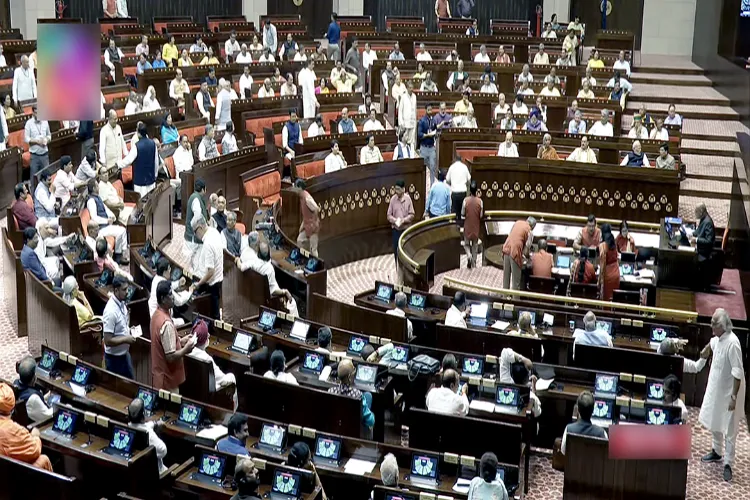 Opposition MPs on their feet in protest in Rajya Sabha on Monday