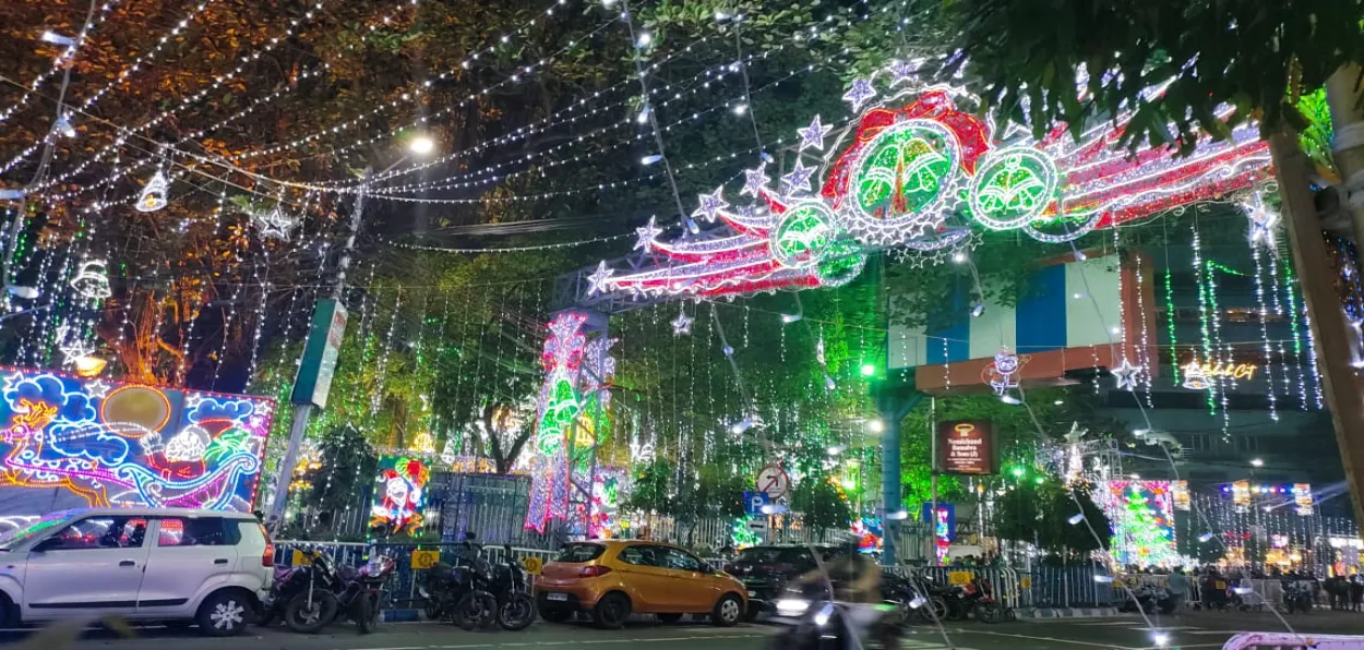 The park Street of Kolkata lit up for Christmas