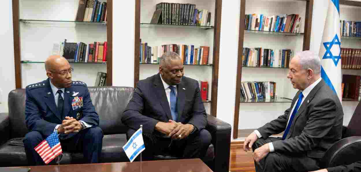 US Defence Secretary Lloyd J Austin with Israeli Prime Minister Benjamin netanyahu