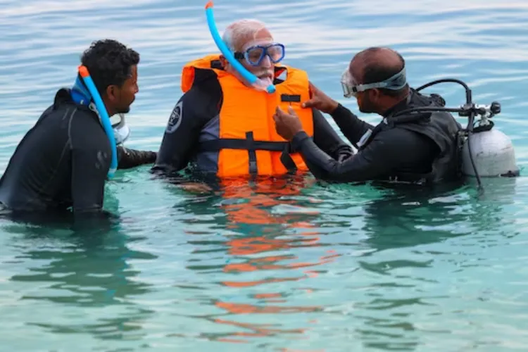 Prime Minister Narendra Modi getting ready for snorkelling in Lakshadweep