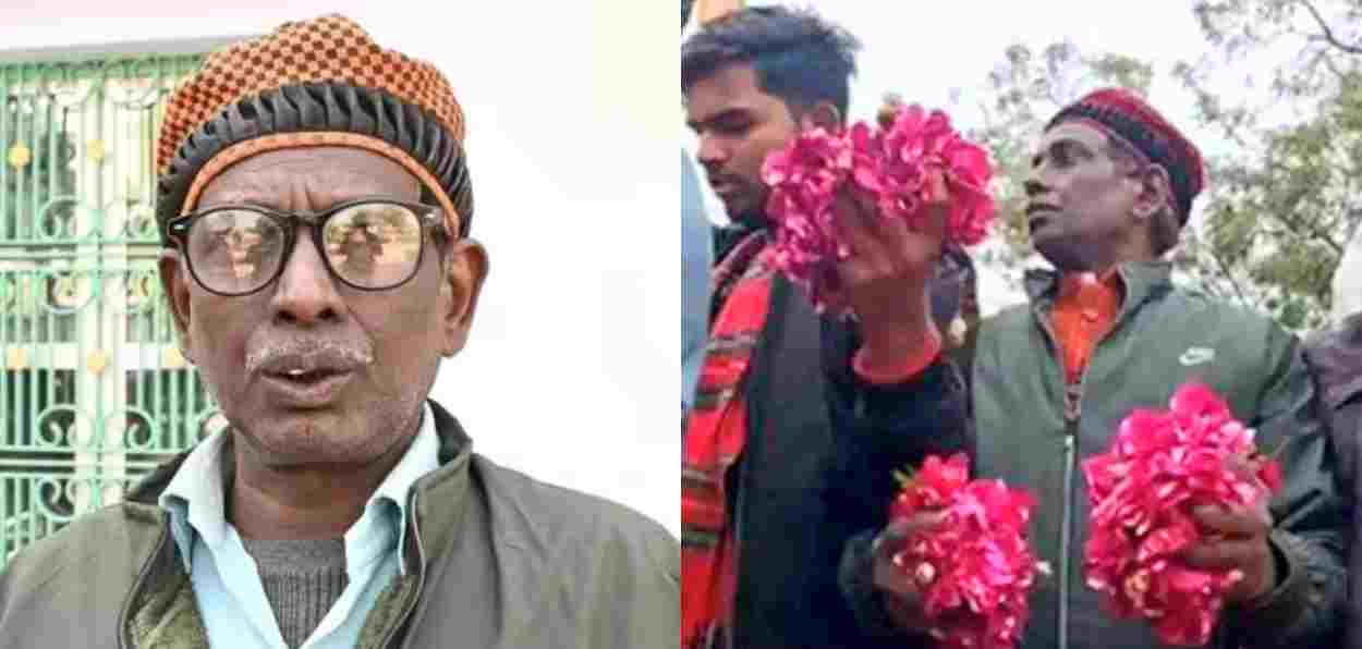 Iqbal Ansari ( with petals during PM Narendra Modi's roadshow in Ayodhya)