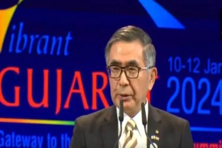 President of Suzuki Motors, Toshihiro Suzuki speaking at the Vibrant Gujarat Global Summit