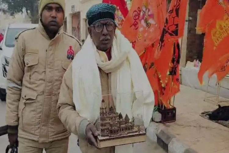 Iqbal Ansari with miniature replica of Ram Temple