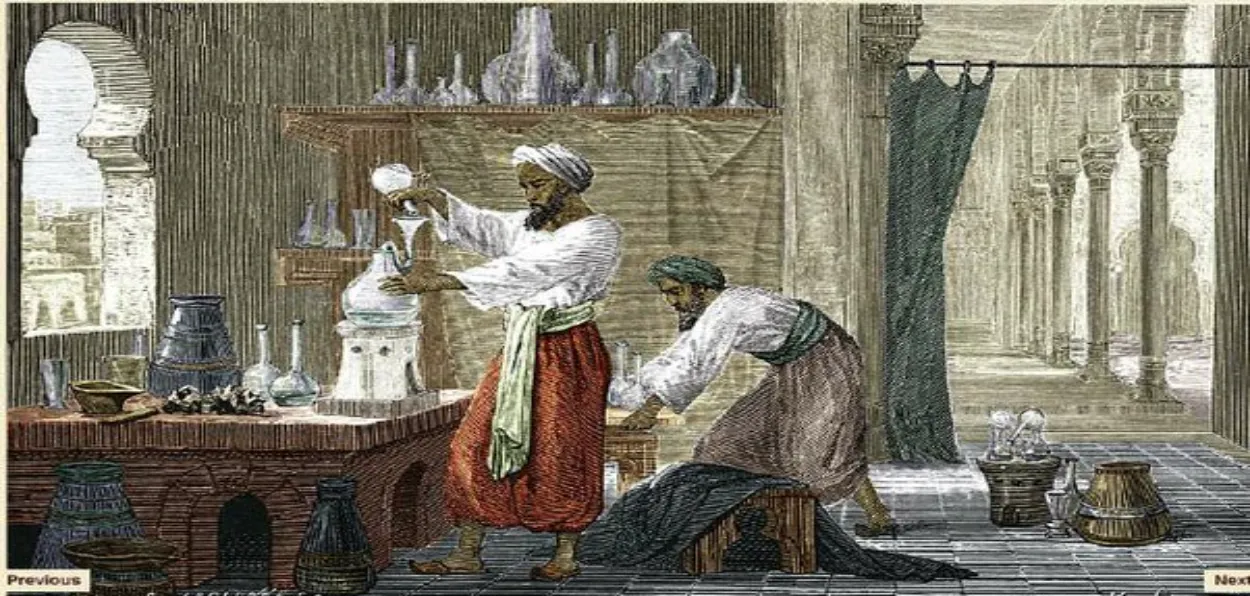 An illustration of Muslim engaged in a laboratory