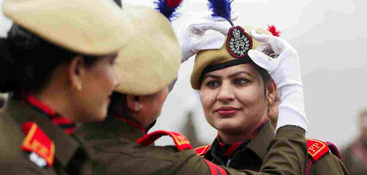 NCC women cadets getting ready for rehearsal of the republic Day Parade