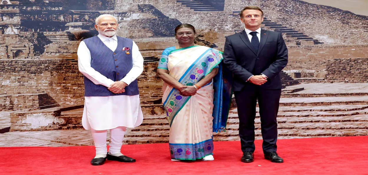 Prime Minister Narendra Modi, French President Emanuel Macron and President Draoupadi in Delhi during G-20 Summit