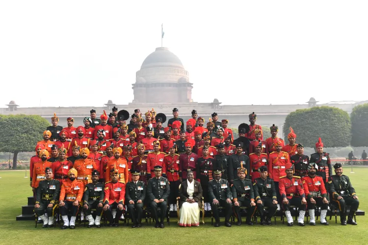President Droupadi Murmu with the Tri-Service Band contingents