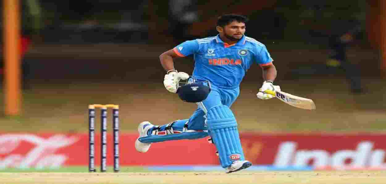 Cricketer Musheer Khan running between the wickets