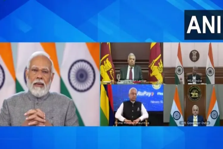 PM Modi speaking with leader of Sri Lanka and Mauritius