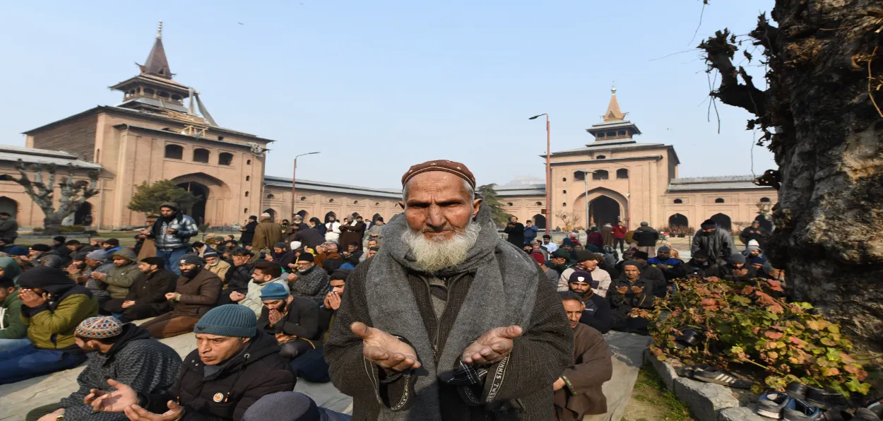 Muslims praying in Srinagar's Jama Masjid on Friday (Basit Zargar)