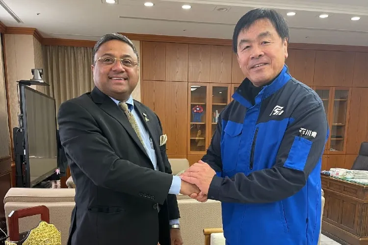 Indian envoy to Japan, Sibi George with Hiroshi Hase, the Governor of quake-hit Ishikawa