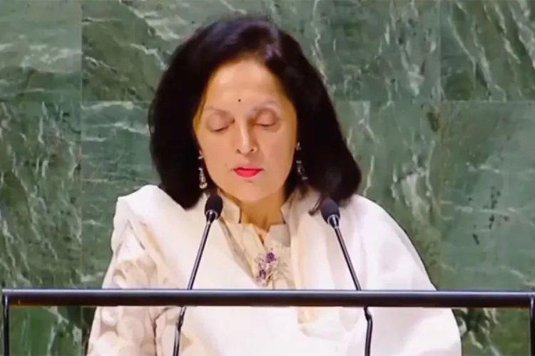  India's Permanent Representative to the United Nations, Ruchira Kamboj, speaking at the UNGA meeting