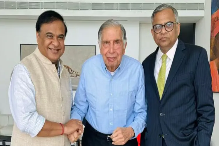 Industrialst  Ratan Tata with Assam Chief Minister Himanta Biswa Sarma and Tata Sons Chairman N Chandrasekaran 