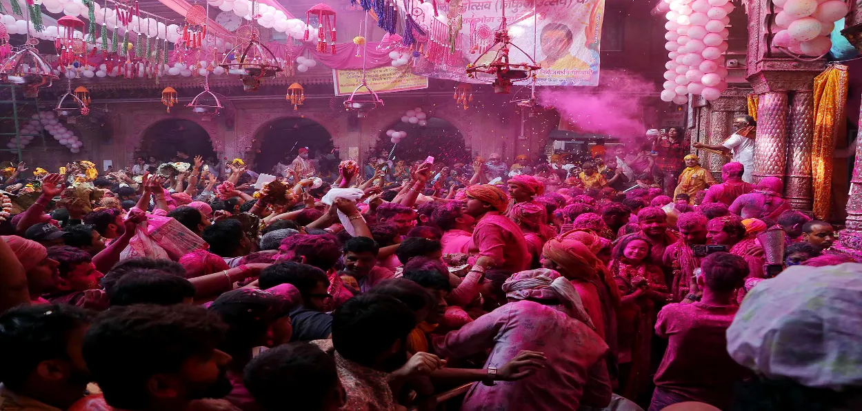 Holi celebration at Banke Bihari temple in Vrindavan (UP)