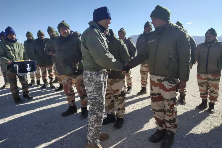 Air Marshal Pankaj Mohan Sinha, Air Officer Commanding-in-Chief Western Air Command greeting personnel posted at forward posts in Eastern Ladakh