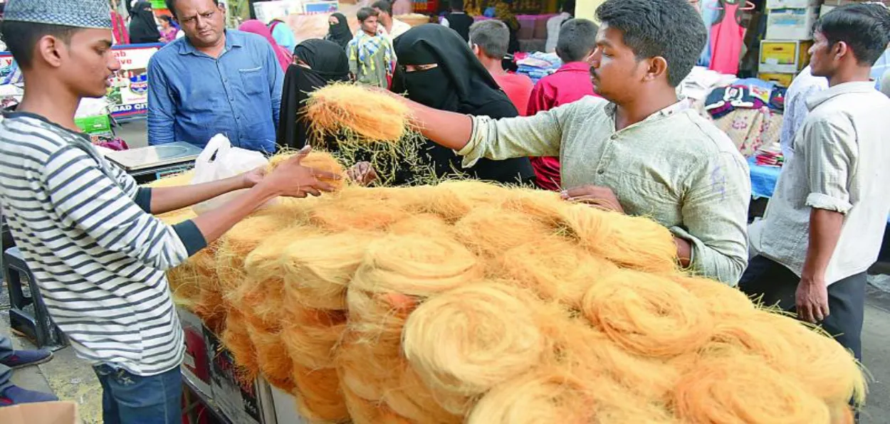 A shopkeeper selling Seviyan in a Hyderabad market