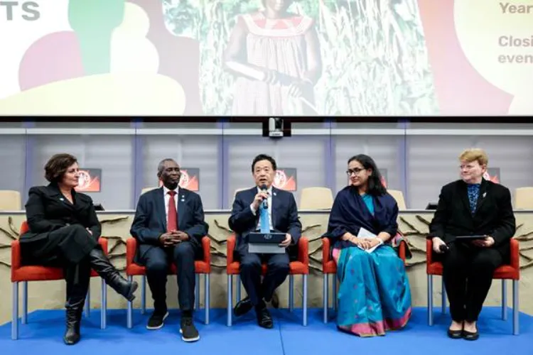Delegates attending an event to mark the closing ceremony of the International Year of Millets
