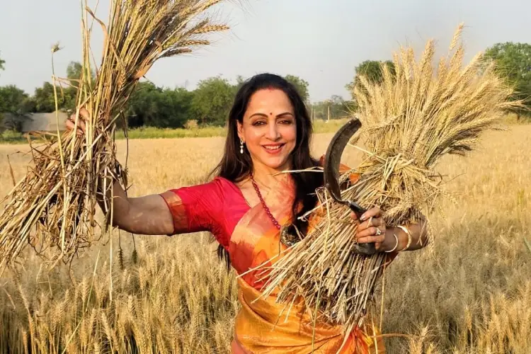 Actor and BJP MP Hema Malini in a field in Mathura (X)