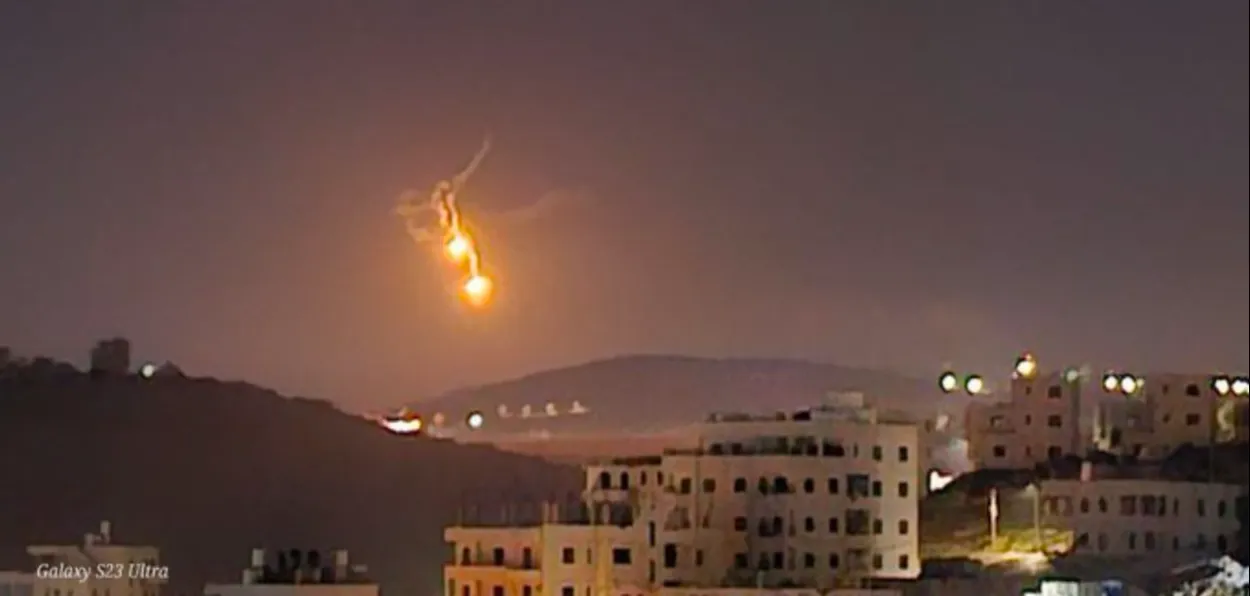 A mid-air explosion on the Israeli skies as Iran launched multiple drone attacksout by Iran through ballistic missiles (Courtesy: Times of Israel)