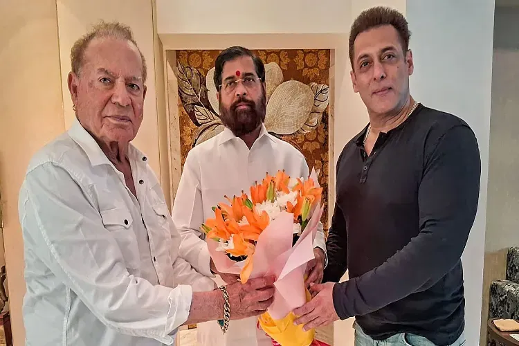 Maharashtra CM Eknath Shinde with Bollywood actor Salman Khan and his father Salim Khan