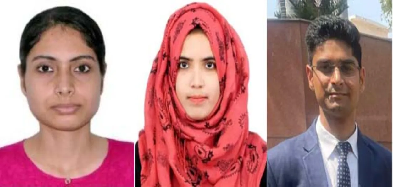 Aligarh Muslim University (AMU) Residential Coaching Academy (RCA) students Zufshan Haq, Nazia Parveen, and Abdullah Zahid who made it to the Civil Serevices list
