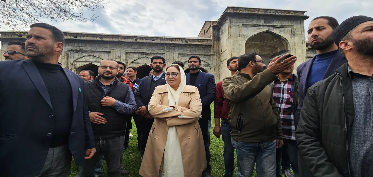 Wakf board chairperson Dr. Darakshan Andrabi inspecting Pathar Masjid, Srinagar, Kashmir