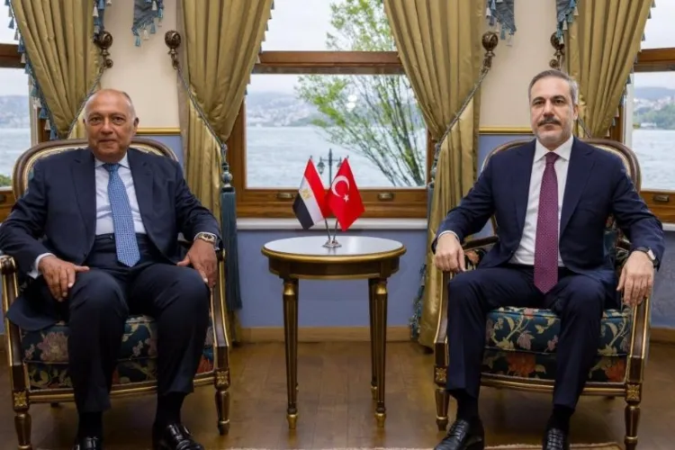 Turkish Foreign Minister Hakan Fidan and his Egyptian counterpart Sameh Shoukry in a meeting (X)