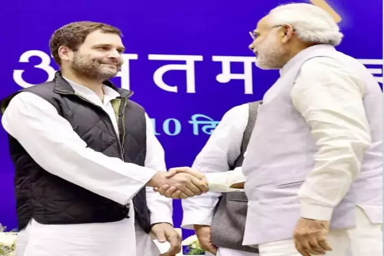 Prime Minister Narendra Modi with Congress leader Rahul Gandhi