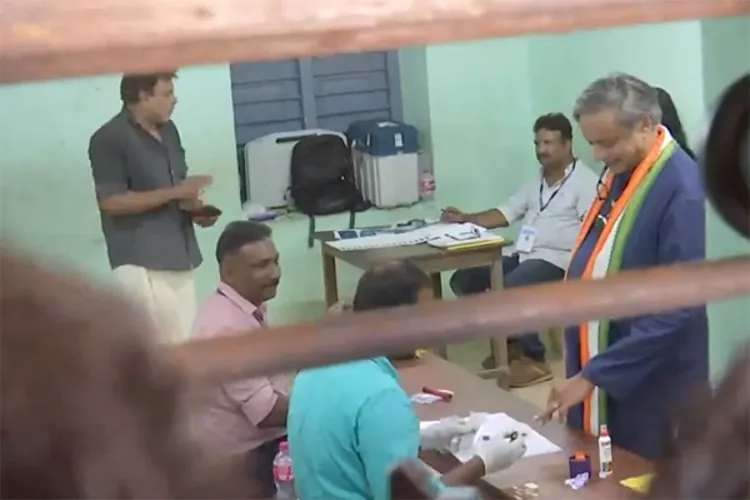 Congress MP and candidate from Thiruvananthapuram, Shashi Tharoor following the voting process