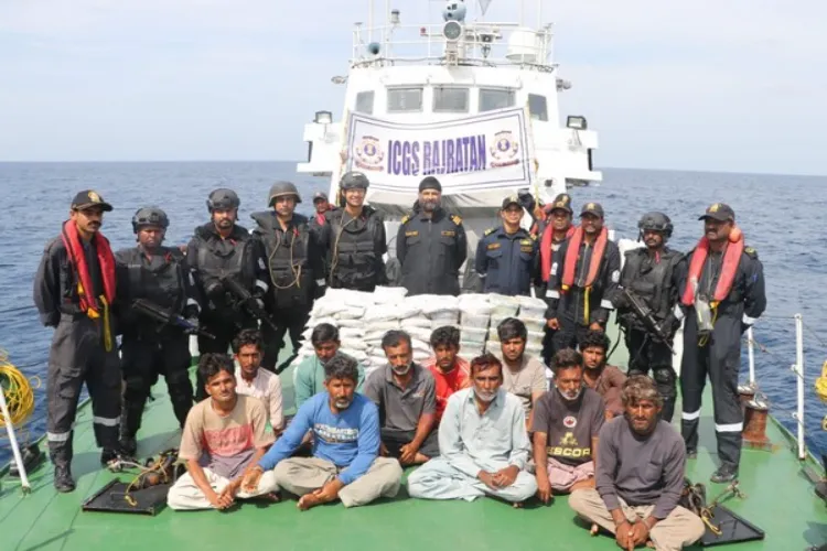 The Indian Coast Guard with the apprehended crew members 