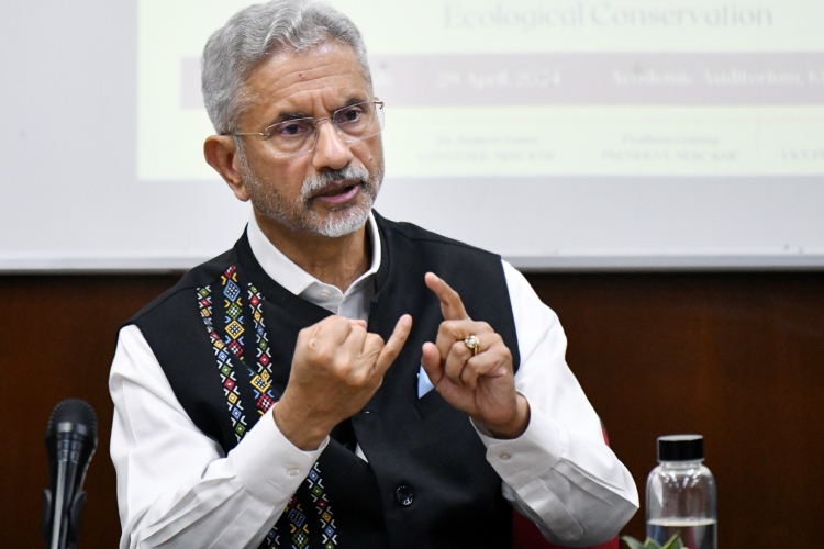 External Affairs Minister Dr S Jaishankar making a point during his press conference
