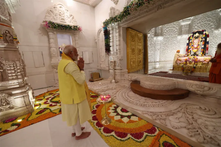 Prime Minister Narendra Modi prays at Ram Mandir in Ayodhya on the last day of campaigning for the second phase of Lok Sabha elections