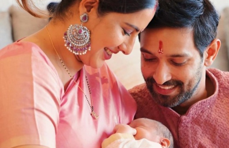 Vikrant Massey and his wife Sheetal Thakur with their nwborn