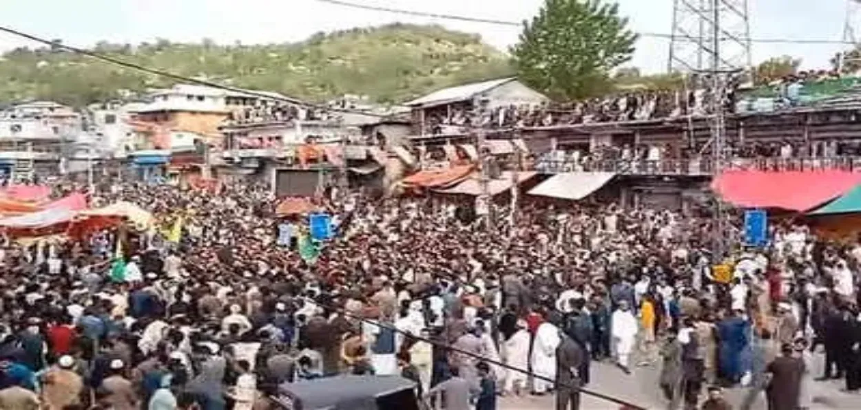 A grab from the video posted on social media that shows protests in a POK area