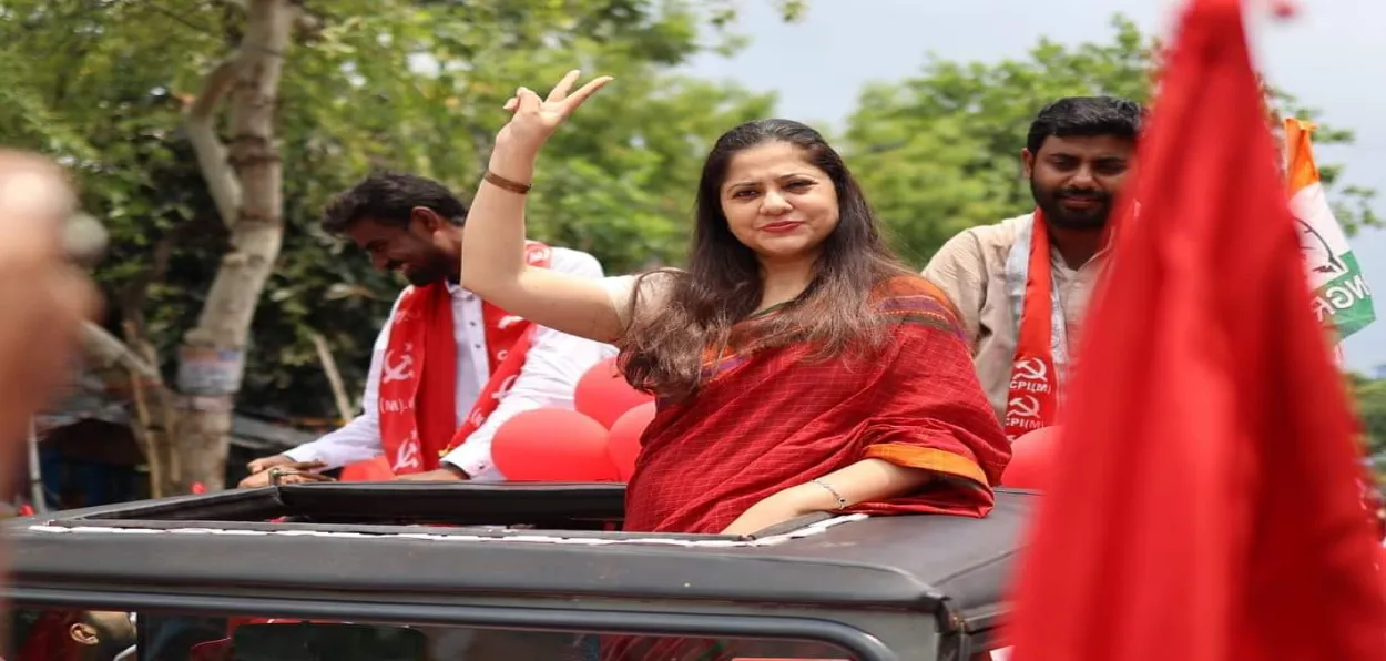 Siara Shah Halim CPI (M) candidate from the South Kolkata constituency campaigning