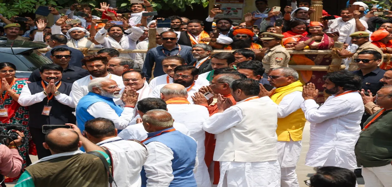 Prime Minister Narendra Modi meeting locals after filing his nomination for the Lok Sabha elections from Varanasi