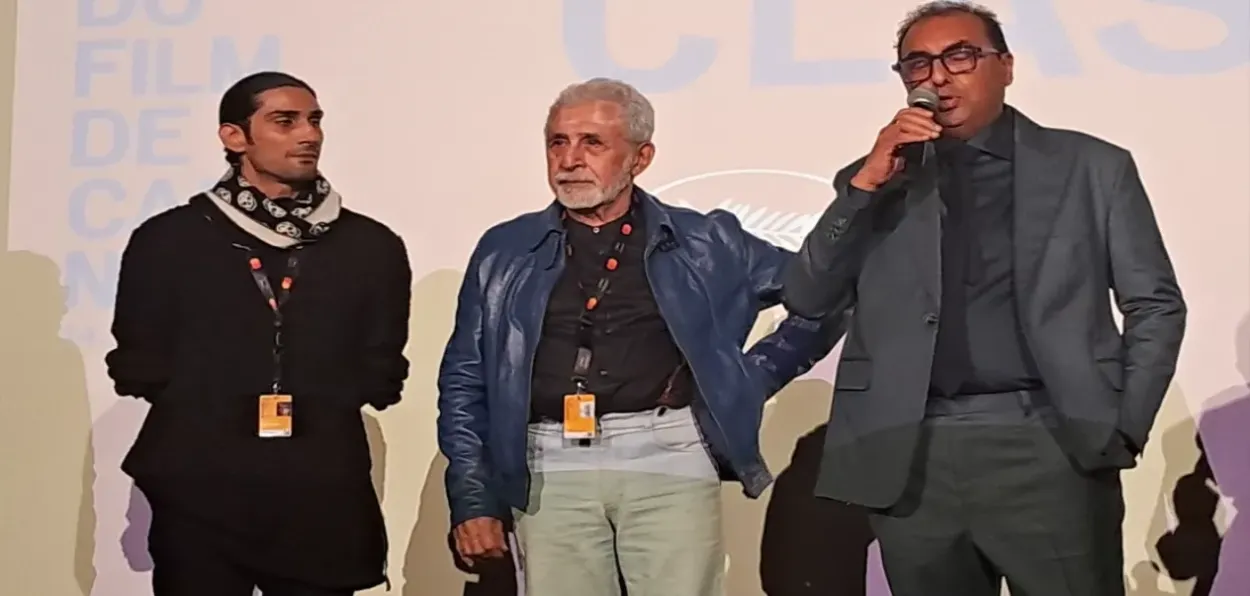 Prateek Babbar, and Naseeruddin Shah at the Cannes Film Festival for the screening of Manthan