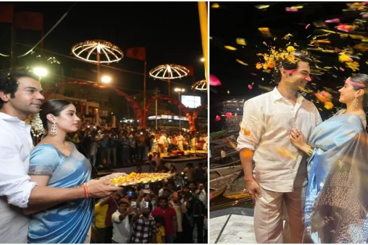 Rajkumar Rao and Jhanvi Kapoor performing Ganga Aarti in Varanasi