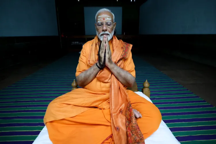 Prime Minister Narendra Modi meditating at the  Vivekananda Rock Memorial