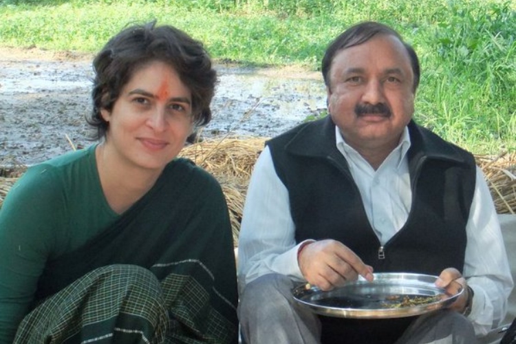K L Sharma with Priyanka Gandhi during campaigning
