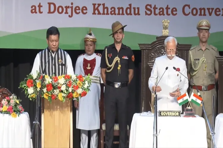 Pema Khandu taking oath as Chief Minister for the third time