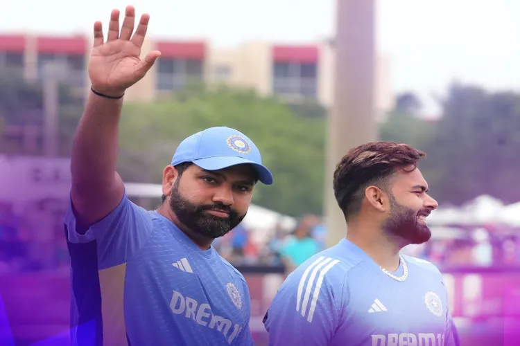 Rohit Sharma after examining the field