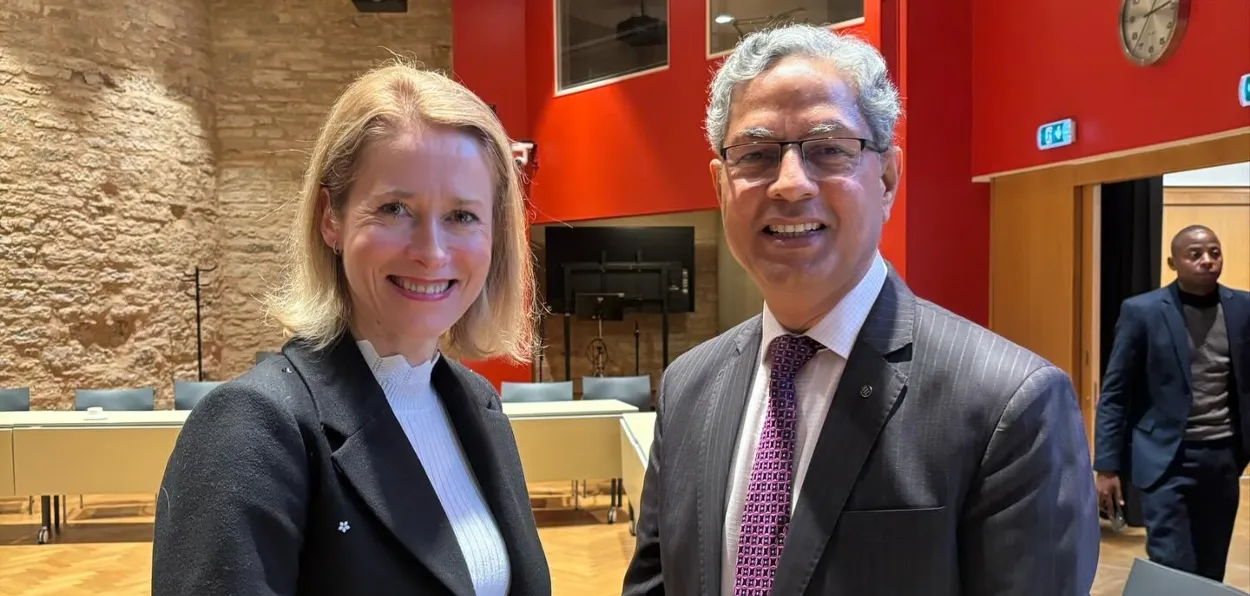 Prof Swaran Singh, JNU, with Prime Minister of Estonia Kaja Kallas