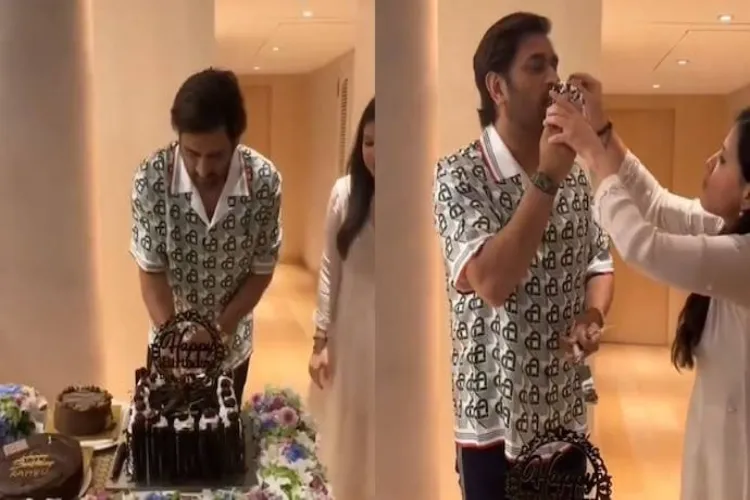 Sakshi Dhoni feeding the cake to her husband MS Dhoni on his birthday (X)