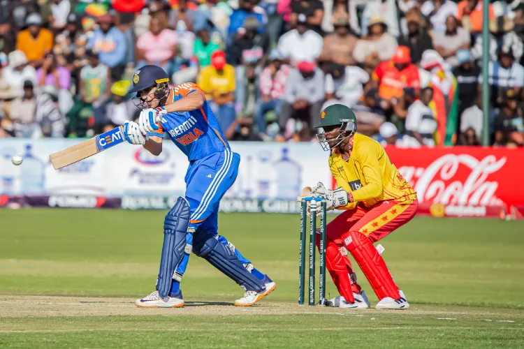 Shumbman Gill hitting the ball during final with Zimbabwe