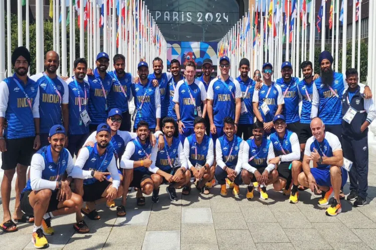 India Men's Hockey team poses for a picture in Olympic Village