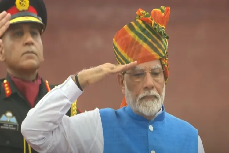 Prime Minister Narendra Modi saluting the national flag on Independence Day
