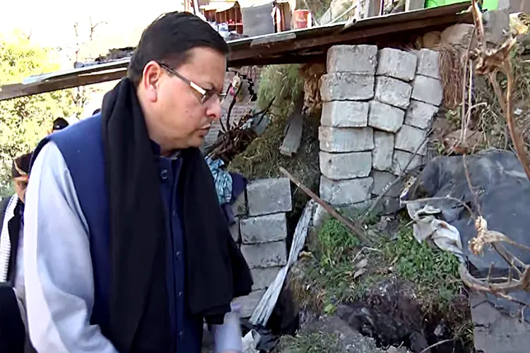Pushkar Singh Dhami conducts a ground inspection of the landslide-affected areas in Joshimath