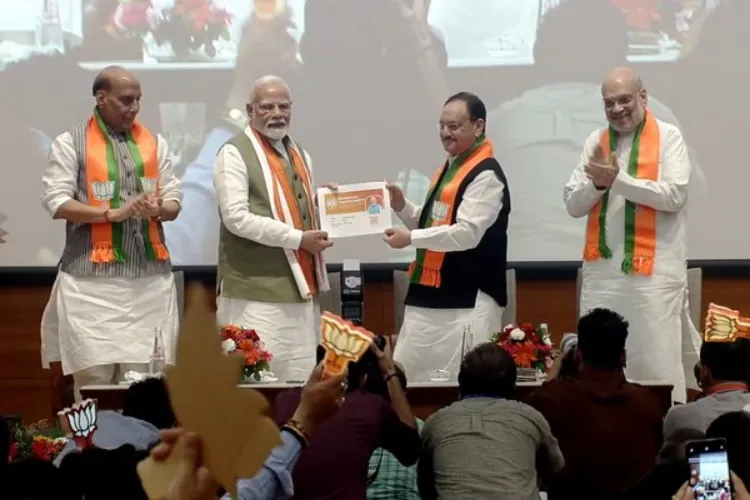 Prime Minister Narendra Modi with BJP President JP Nadda, Home Minister Amit Shah and Defence Minister Rajnath Singh